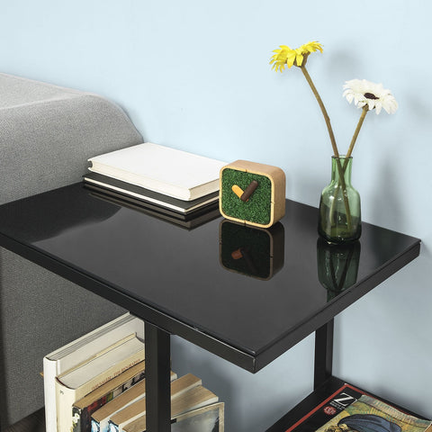 SoBuy FBT65-Sch Bijzettafel Glazen tafel Salontafel Zwart