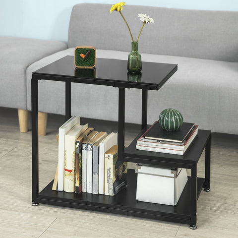 SoBuy FBT65-Sch Bijzettafel Glazen tafel Salontafel Zwart