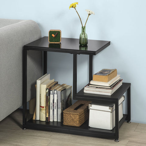 SoBuy FBT65-Sch Bijzettafel Glazen tafel Salontafel Zwart