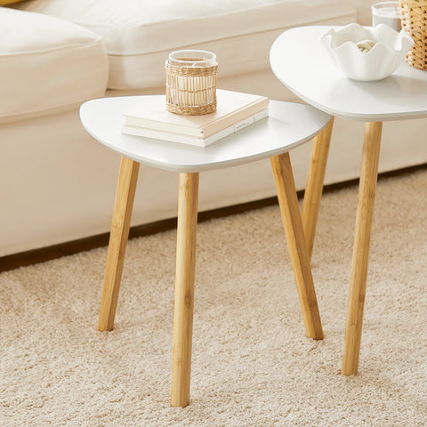 SoBuy FBT74-W Set van 2 Bijzettafel met Planken Salontafel Bamboe Wit/Naturel