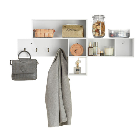 SoBuy FHK17-W Kapstok Wandplank Hal Kapstokken Hangplank Garderobe met 5 vakken en 4 haken Wit