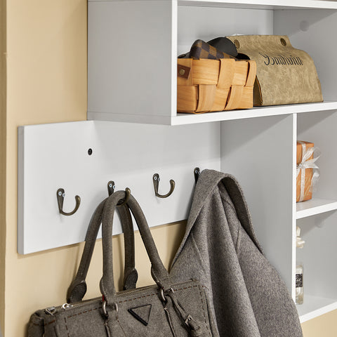 SoBuy FHK17-W Kapstok Wandplank Hal Kapstokken Hangplank Garderobe met 5 vakken en 4 haken Wit