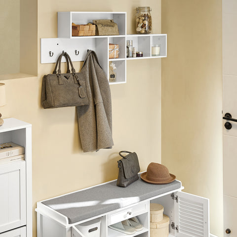 SoBuy FHK17-W Kapstok Wandplank Hal Kapstokken Hangplank Garderobe met 5 vakken en 4 haken Wit