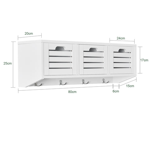 SoBuy FHK19-W Kapstok Wandplank Hal Kapstokhaken Hangplank Garderobe met 3 Manden en 4 Haken
