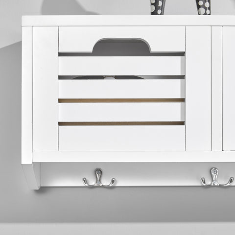 SoBuy FHK19-W Kapstok Wandplank Hal Kapstokhaken Hangplank Garderobe met 3 Manden en 4 Haken