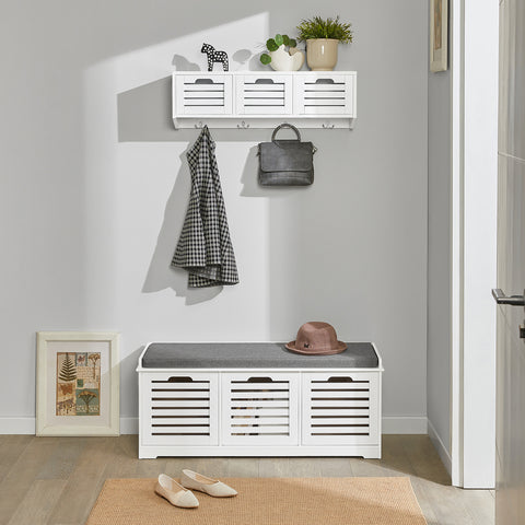 SoBuy FHK19-W Kapstok Wandplank Hal Kapstokhaken Hangplank Garderobe met 3 Manden en 4 Haken