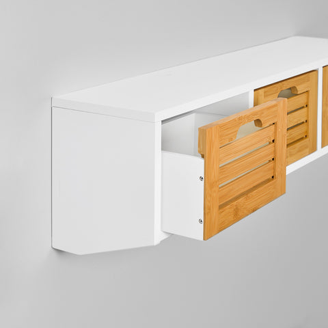 SoBuy FHK19-WN Wandgarderobe ganggarderobe kledinghaak hangrek met 3 manden en 4 haken garderobe natuur