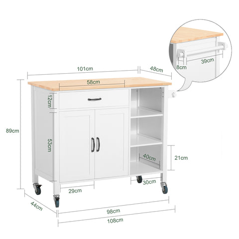 SoBuy FKW103-WN Rolling Trolley Keukenwagen Opbergkast met Wielen Multifo Buffet Serveerwagen
