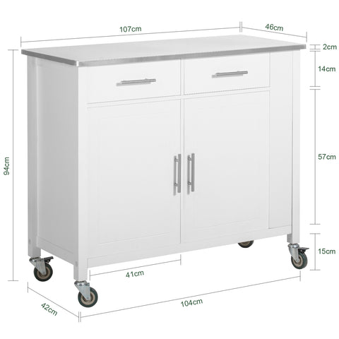 SoBuy FKW108-W Rolling Trolley Keuken Trolley Opbergkast op Wielen Multifunctioneel Buffet