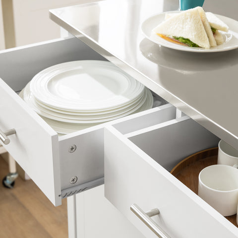 SoBuy FKW108-W Rolling Trolley Keuken Trolley Opbergkast op Wielen Multifunctioneel Buffet