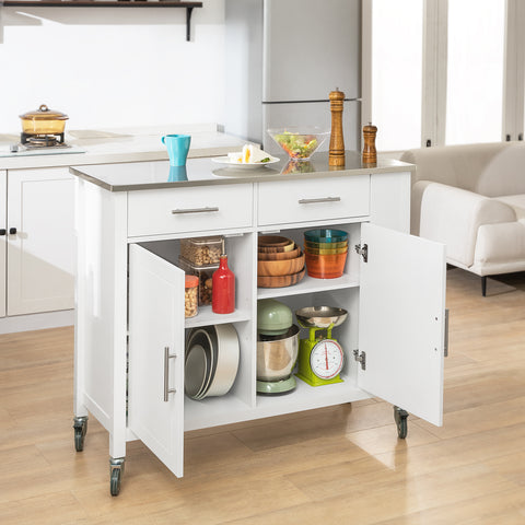 SoBuy FKW108-W Rolling Trolley Keuken Trolley Opbergkast op Wielen Multifunctioneel Buffet