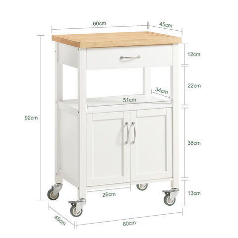 SoBuy FKW22-WN Keukentrolley - Opbergruimte - Wielen - Kantoor - Servies - Wit