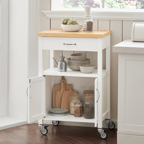SoBuy FKW22-WN Keukentrolley - Opbergruimte - Wielen - Kantoor - Servies - Wit
