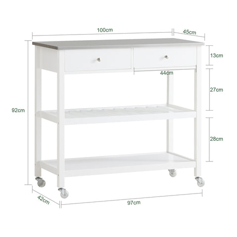 SoBuy FKW47-W Keukentrolley met roestvrij stalen plaat gangkast sideboard bijzettafel