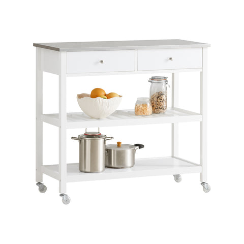 SoBuy FKW47-W Keukentrolley met roestvrij stalen plaat gangkast sideboard bijzettafel