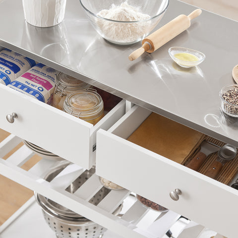 SoBuy FKW47-W Keukentrolley met roestvrij stalen plaat gangkast sideboard bijzettafel