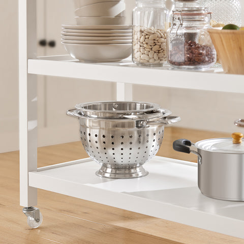 SoBuy FKW47-W Keukentrolley met roestvrij stalen plaat gangkast sideboard bijzettafel