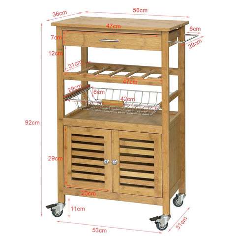 SoBuy FKW53-N Keukentrolly Opbergtrolley Zwenkwielen Theekar met flessenrek Serveerwagen