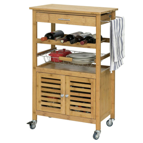 SoBuy FKW53-N Keukentrolly Opbergtrolley Zwenkwielen Theekar met flessenrek Serveerwagen