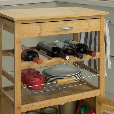 SoBuy FKW53-N Keukentrolly Opbergtrolley Zwenkwielen Theekar met flessenrek Serveerwagen