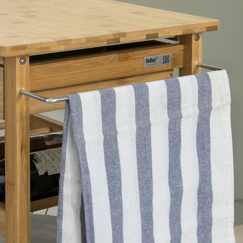 SoBuy FKW53-N Keukentrolly Opbergtrolley Zwenkwielen Theekar met flessenrek Serveerwagen