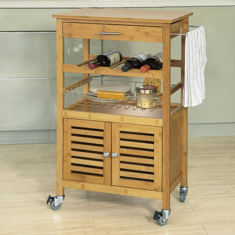 SoBuy FKW53-N Keukentrolly Opbergtrolley Zwenkwielen Theekar met flessenrek Serveerwagen