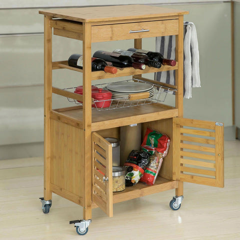 SoBuy FKW53-N Keukentrolly Opbergtrolley Zwenkwielen Theekar met flessenrek Serveerwagen