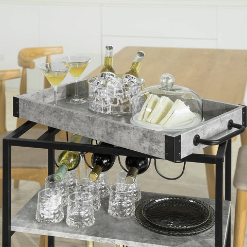 SoBuy FKW56-HG Keukentrolley Trolley met afneembaar dienblad - Keuken - Wijnrek
