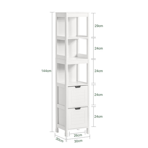 SoBuy FRG126-W Badkamermeubel Hoge kast voor badkamer badkamerrek met voetkussen badkamer
