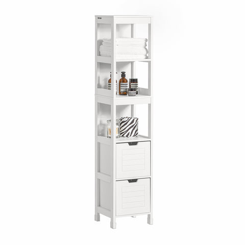 SoBuy FRG126-W Badkamermeubel Hoge kast voor badkamer badkamerrek met voetkussen badkamer