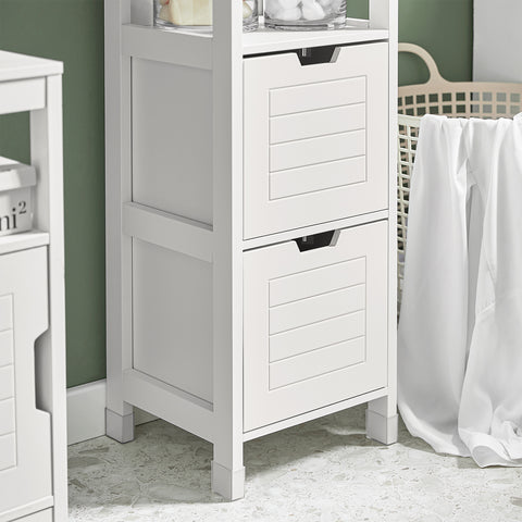 SoBuy FRG126-W Badkamermeubel Hoge kast voor badkamer badkamerrek met voetkussen badkamer