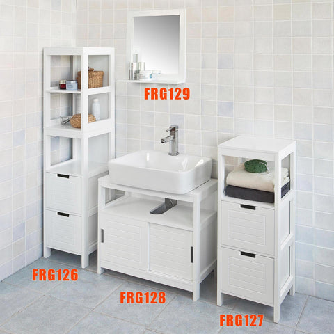 SoBuy FRG126-W Badkamermeubel Hoge kast voor badkamer badkamerrek met voetkussen badkamer