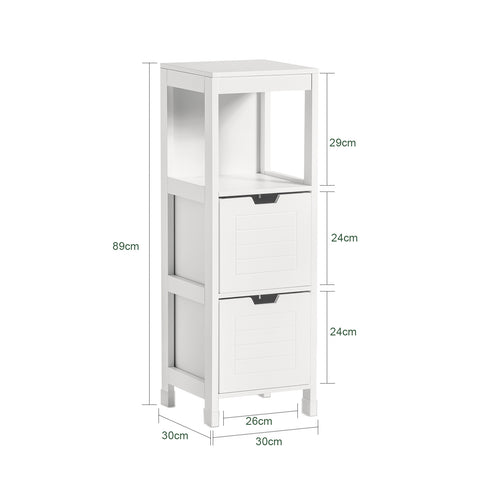 SoBuy FRG127-W Badkamermeubel Kolomkasten - 1 legplank - 2 Laden - Wit