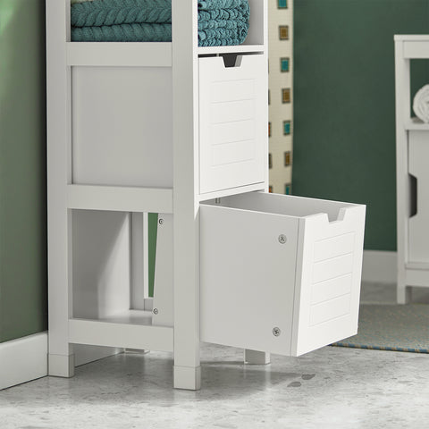 SoBuy FRG127-W Badkamermeubel Kolomkasten - 1 legplank - 2 Laden - Wit