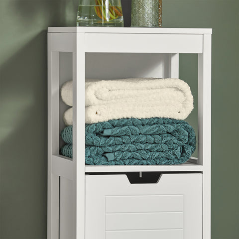 SoBuy FRG127-W Badkamermeubel Kolomkasten - 1 legplank - 2 Laden - Wit
