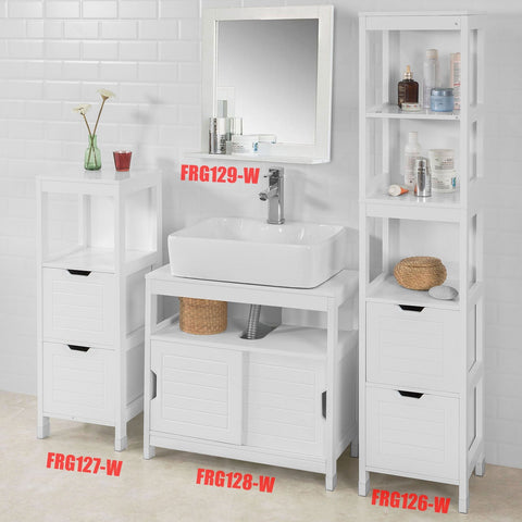 SoBuy FRG127-W Badkamermeubel Kolomkasten - 1 legplank - 2 Laden - Wit