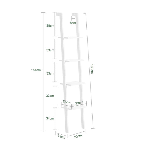 SoBuy FRG15-W Ladderrek - Opbergplank - Decoratie - Veelzijdig - Ladderplank - Boekenkasten