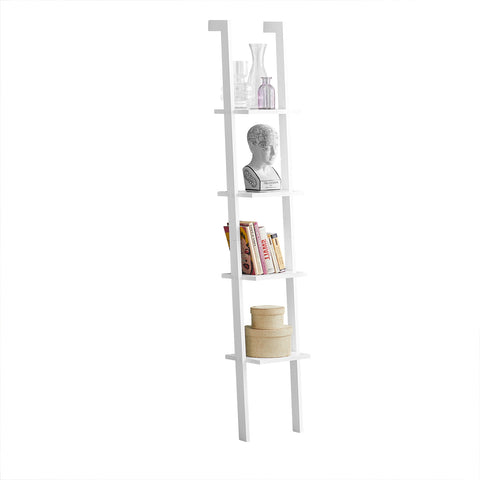 SoBuy FRG15-W Ladderrek - Opbergplank - Decoratie - Veelzijdig - Ladderplank - Boekenkasten