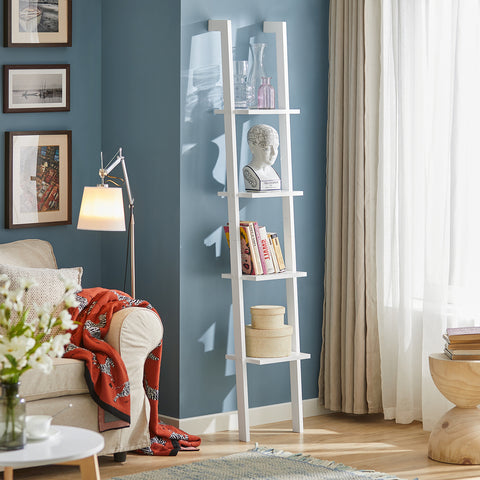 SoBuy FRG15-W Ladderrek - Opbergplank - Decoratie - Veelzijdig - Ladderplank - Boekenkasten