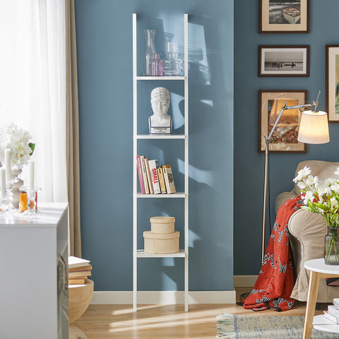 SoBuy FRG15-W Ladderrek - Opbergplank - Decoratie - Veelzijdig - Ladderplank - Boekenkasten