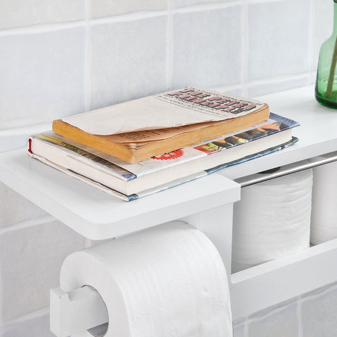 SoBuy FRG175-W Toiletrolhouder Toiletpapierhouder Toiletpapier Legplank voor tijdschriften