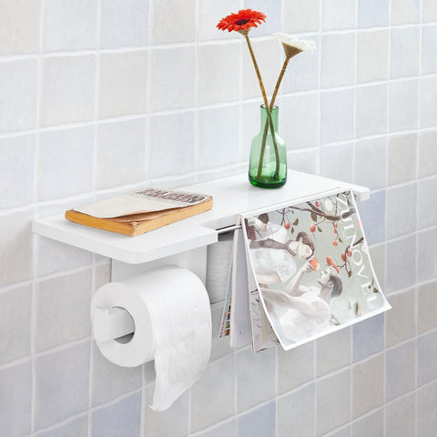 SoBuy FRG175-W Toiletrolhouder Toiletpapierhouder Toiletpapier Legplank voor tijdschriften