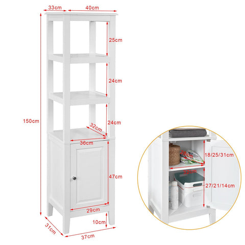 SoBuy FRG205-W Badkamerkast Hoge kast voor in de badkamer - Badkamermeubel - Wit