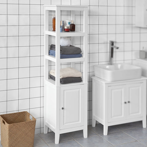 SoBuy FRG205-W Badkamerkast Hoge kast voor in de badkamer - Badkamermeubel - Wit