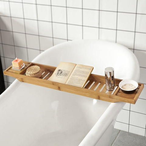SoBuy FRG212-N 80cm Lang - Badplank van Bamboe Hout Badrek Houders Badkuipplank