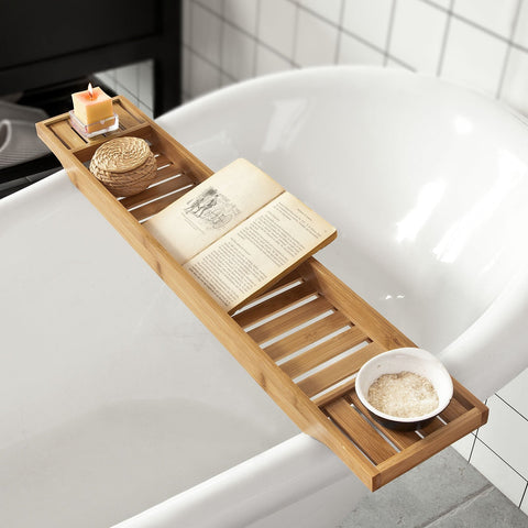 SoBuy FRG212-N 80cm Lang - Badplank van Bamboe Hout Badrek Houders Badkuipplank