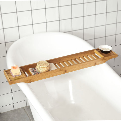 SoBuy FRG212-N 80cm Lang - Badplank van Bamboe Hout Badrek Houders Badkuipplank