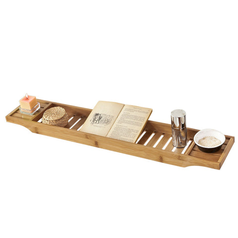 SoBuy FRG212-N 80cm Lang - Badplank van Bamboe Hout Badrek Houders Badkuipplank