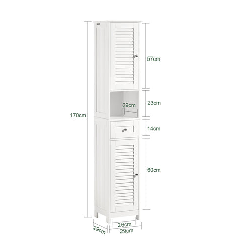 SoBuy FRG236-W badkamermeubel badkamerkast hoog wit - kast hout - opbergkast badkamer