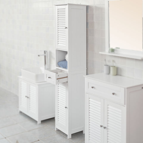 SoBuy FRG236-DG badkamermeubel badkamerkast hoog donkergrijs- kast hout - opbergkast badkamer- Hoge kast voor in de badkamer - met lades